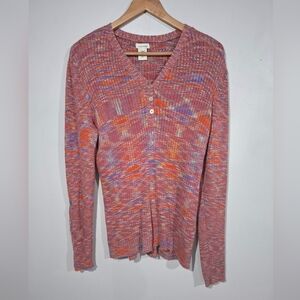 Sundance Sweater Multicolor Ribbed Spacedye Knit Henley Women's Size XL Stretch